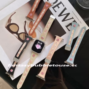 Creative Calfskin Pink Gemstone Embroidery Strap