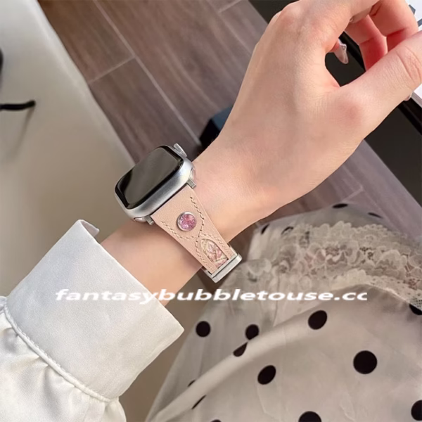 Creative Calfskin Pink Gemstone Embroidery Strap - Image 11