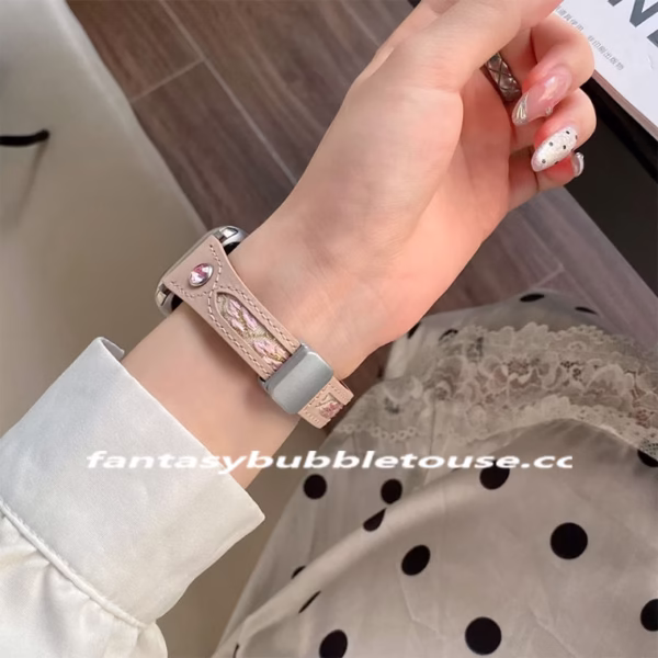 Creative Calfskin Pink Gemstone Embroidery Strap - Image 10