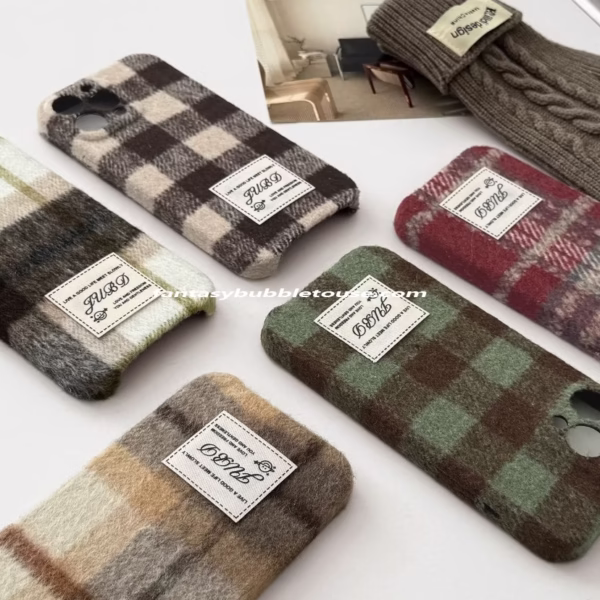 Vintage Plaid Fluffy Phone Case - Image 5