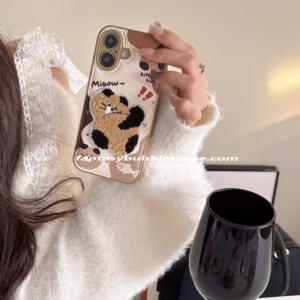Cartoon Leather Embroidered Cat & Dog Phone Case