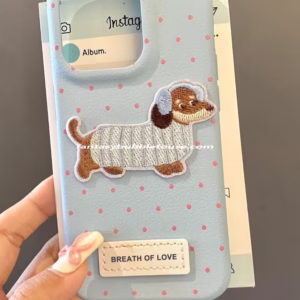 Leather-Texture Embroidered Dog Phone Case