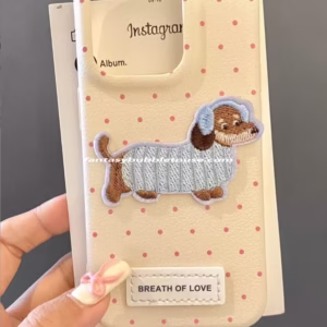 Leather-Texture Embroidered Dog Phone Case