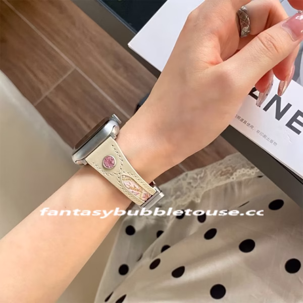 Creative Calfskin Pink Gemstone Embroidery Strap - Image 12
