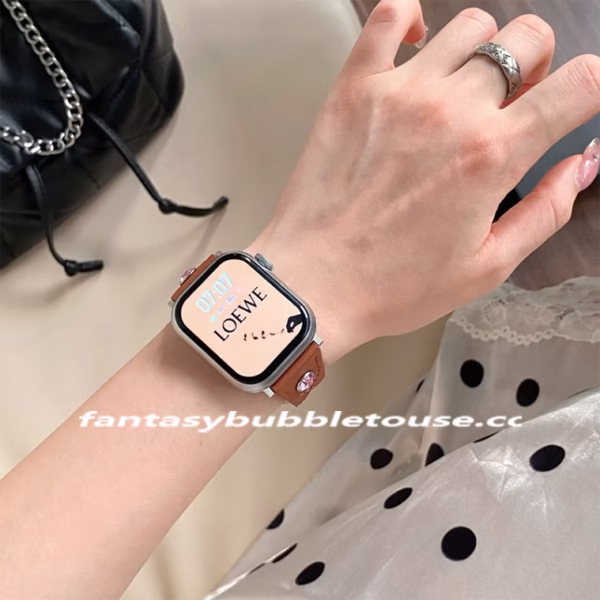 Creative Calfskin Pink Gemstone Embroidery Strap - Image 8