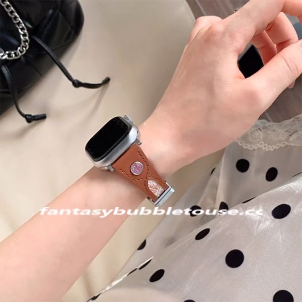 Creative Calfskin Pink Gemstone Embroidery Strap - Image 7