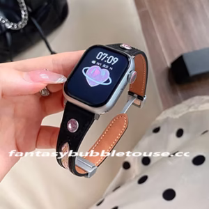 Creative Calfskin Pink Gemstone Embroidery Strap