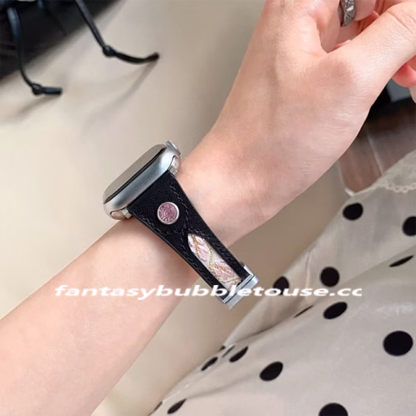 Creative Calfskin Pink Gemstone Embroidery Strap - Image 2