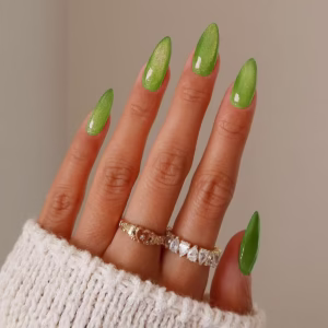 Minimalist Green Cat-Eye Press-On Nails