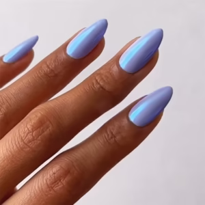 Minimalist Blue Almond-Shaped Silver-Plated Press-On Nails