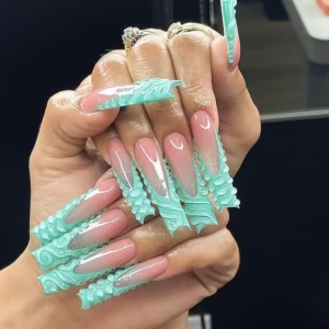 Green 3D Pattern Press-On Nails