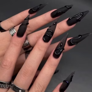3D Black Snake Matte Minimalist Press-On Nails