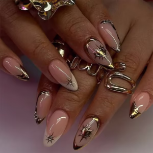 Golden Heart and Starburst Rhinestone Press-On Nails