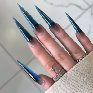 Blue-Green Gradient Press-On Nails