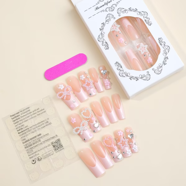 Handcrafted French Barbie Pink Nail Art with Rhinestones and Stars