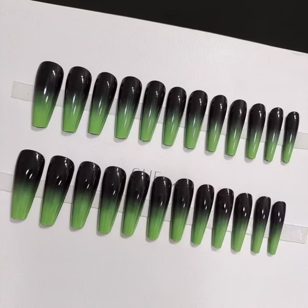 Smoky Black-Green Gradient Press-On Nails - Image 2