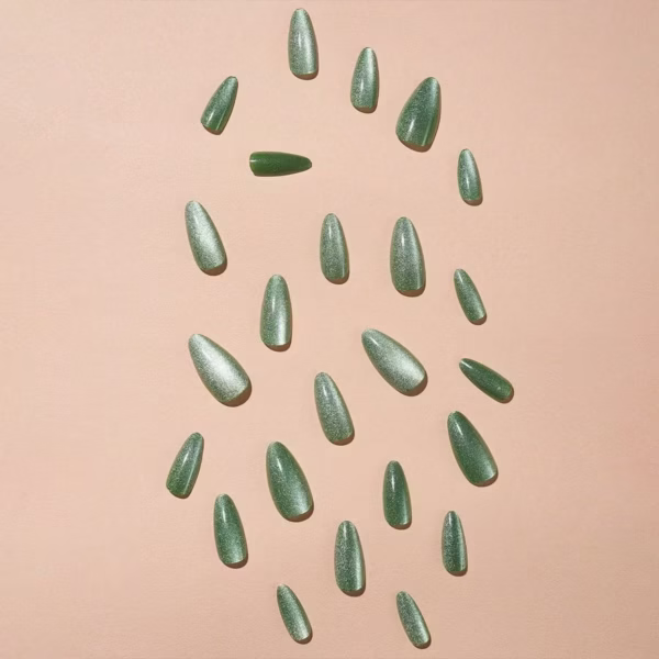 Minimalist Green Cat-Eye Press-On Nails - Image 2