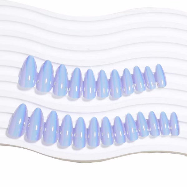 Minimalist Blue Almond-Shaped Silver-Plated Press-On Nails - Image 2