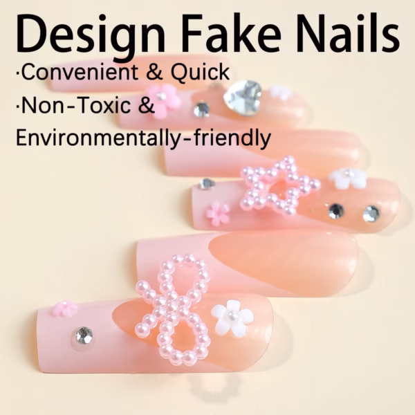 Handcrafted French Barbie Pink Nail Art with Rhinestones and Stars - Image 2