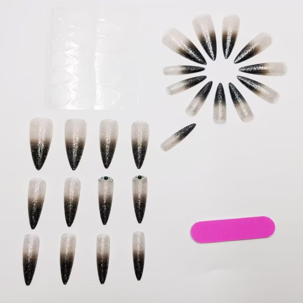 Black Gradient Gemstone Claw Press-On Nails - Image 3