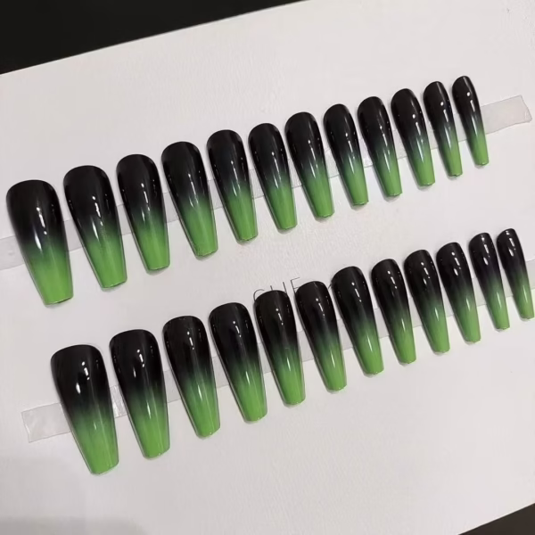 Smoky Black-Green Gradient Press-On Nails - Image 3