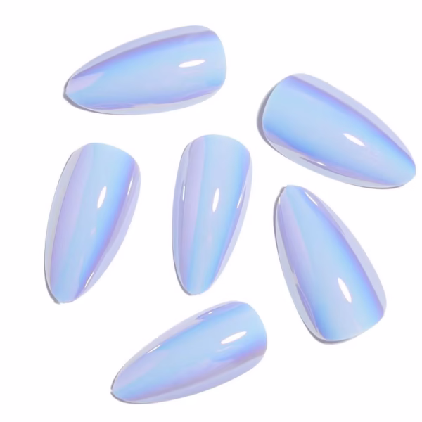 Minimalist Blue Almond-Shaped Silver-Plated Press-On Nails - Image 3