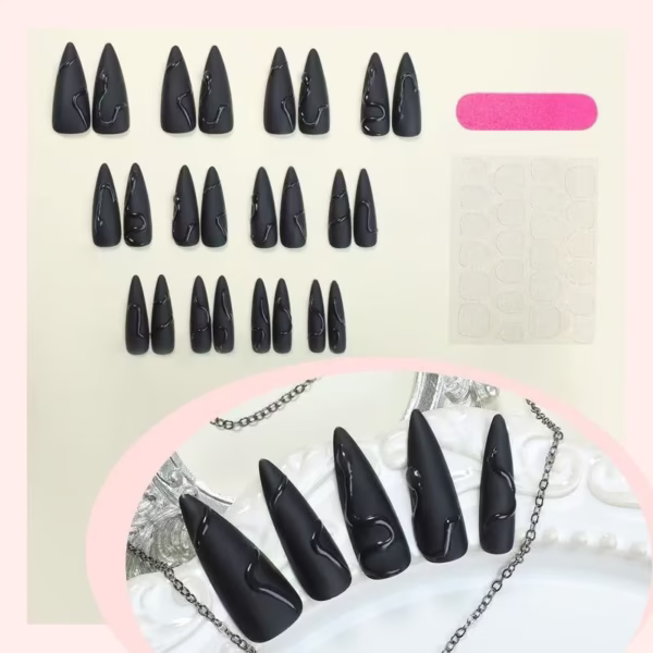 3D Black Snake Matte Minimalist Press-On Nails - Image 2