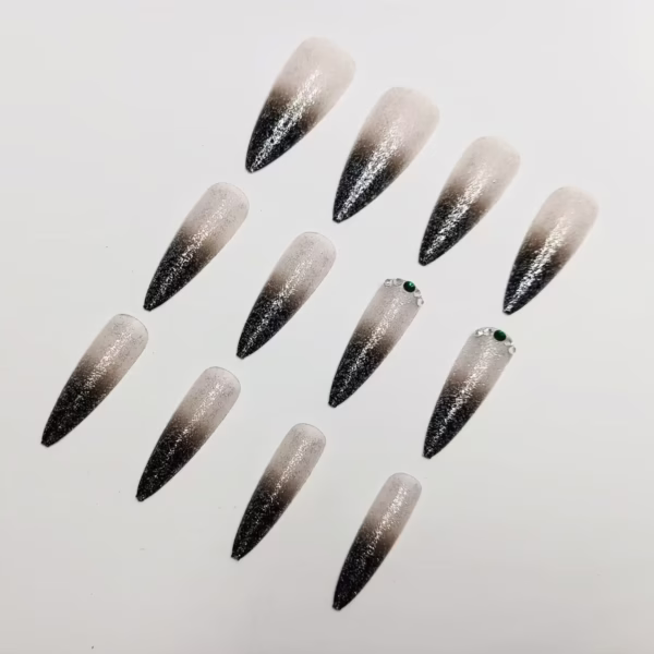 Black Gradient Gemstone Claw Press-On Nails - Image 4