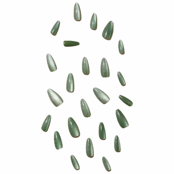 Minimalist Green Cat-Eye Press-On Nails - Image 4
