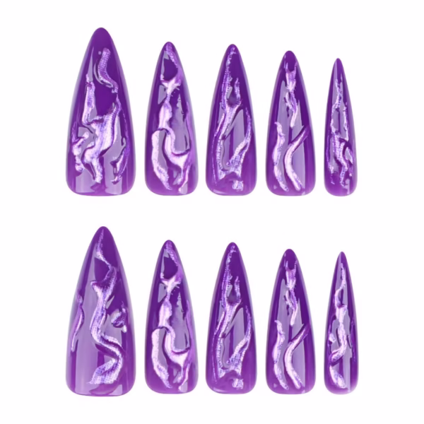 3D Halloween Purple Press-On Nails - Image 4