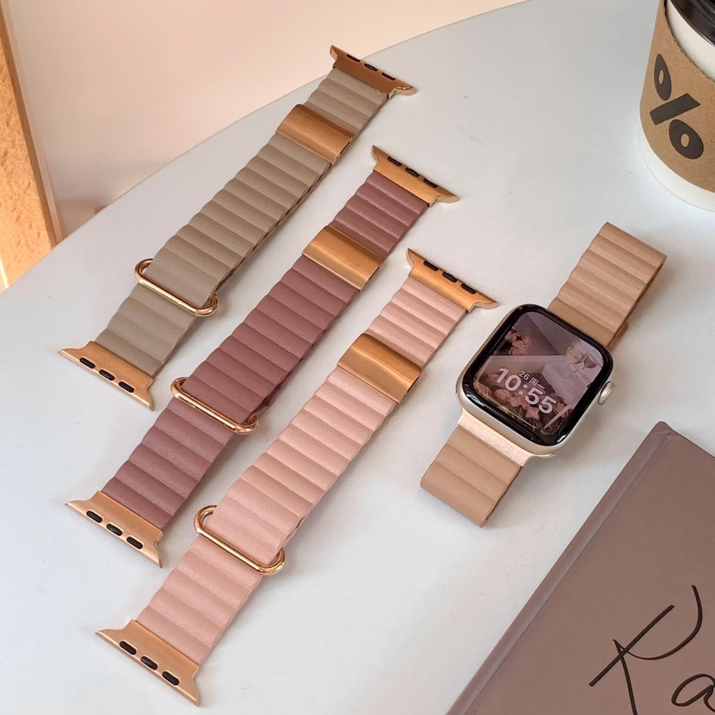Lychee-Texture Leather Magnetic Strap