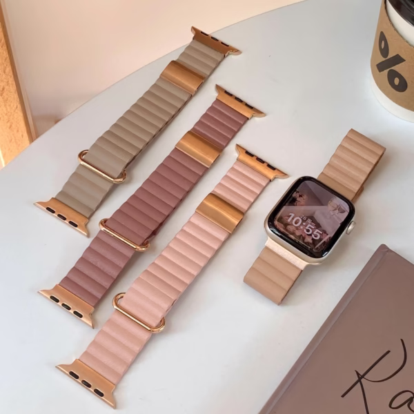 Lychee-Texture Leather Magnetic Strap