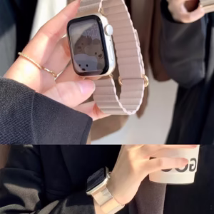 Lychee-Texture Leather Magnetic Strap